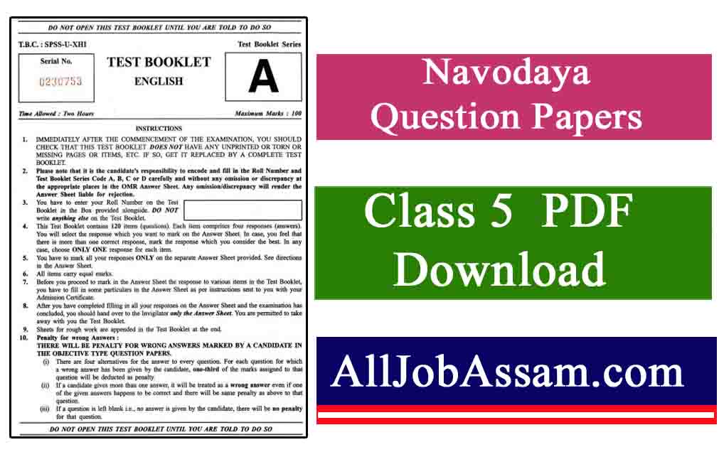 Navodaya Question Papers For Class 5 2023 PDF