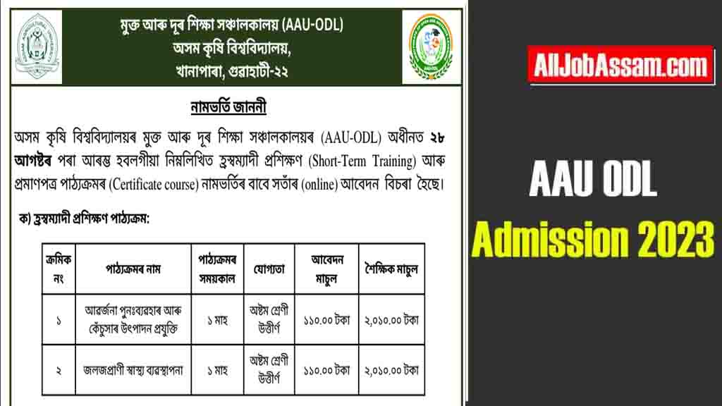Assam Agricultural University (AAU) Guwahati ODL Admission 2023: Full Details